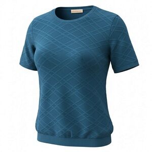 Alfred Dunner Teal Diamond Pattern Short Sleeve Top